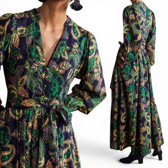 Boden Dresses & Skirts - Boden Amelia Cotton Maxi Dress Womens 4 Paisley Floral V-Neck Tie Waist NWOT